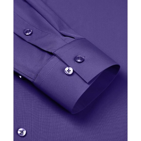 Men Purple Long Sleeve Slim Muscle Fit Wrinkle Free Button Down Dress Shirts - Picture 3 of 9
